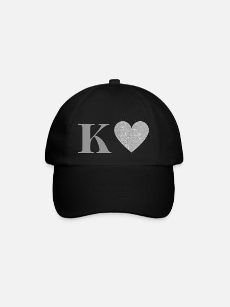 Silbernes Herz Buchstabe k - Baseballkappe - Schwarz/Schwarz