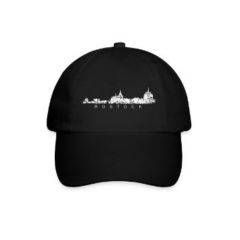 Rostock Skyline (Vintage Weiß) - Baseballkappe - Schwarz/Schwarz - Vorne