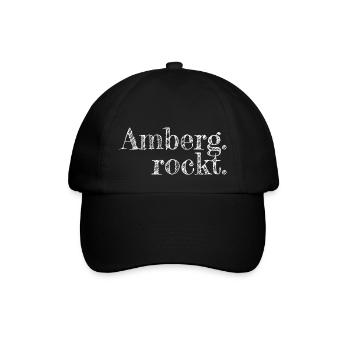 Amberg rockt - Textdesign mit Stadtnamen - Baseballkappe - Schwarz/Schwarz - Vorne