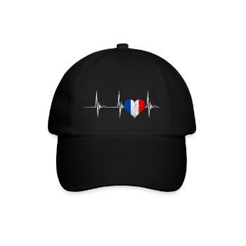 Frankreich Herz Franzose Herzschlag EKG Puls Franc - Baseballkappe - Schwarz/Schwarz - Vorne