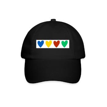 4 herzen - blau gelb rot grün - Baseballkappe - Schwarz/Schwarz - Vorne