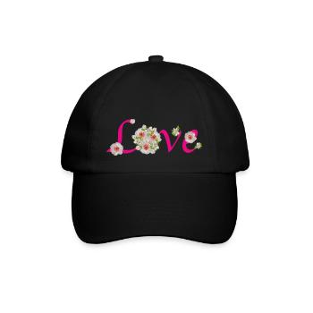 Love Liebe Blüten Frühling Muttertag Karneval - Baseballkappe - Schwarz/Schwarz - Vorne