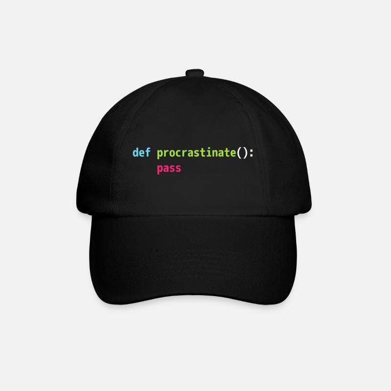 Lustiges Python Code Design def procrastinate pass - Baseballkappe - Schwarz/Schwarz