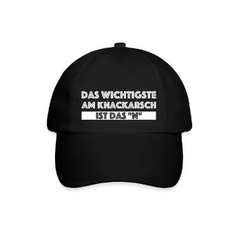 Das wichtigste am Knackarsch ist das N | Gym, Po - Baseballkappe - Schwarz/Schwarz - Vorne