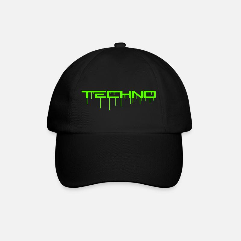 Techno Grüne Graffiti Spray Tropfen Musik Spruch - Baseballkappe - Schwarz/Schwarz