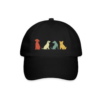 Vintage Retro Hunde - Baseballkappe - Schwarz/Schwarz - Vorne