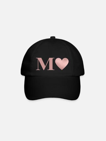 Buchstabe M Herz Roségold - Baseballkappe - Schwarz/Schwarz