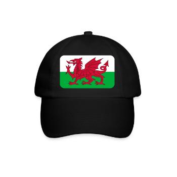 WALES FLAG round corner 400 dpi - Baseballkappe - Schwarz/Schwarz - Vorne
