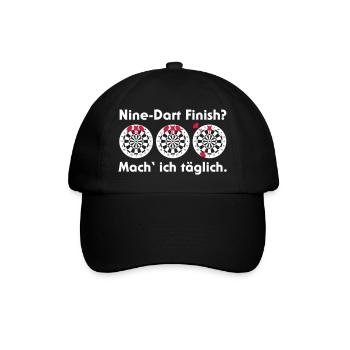 Nine-Dart Finish? Mach' ich täglich. - Baseballkappe - Schwarz/Schwarz - Vorne