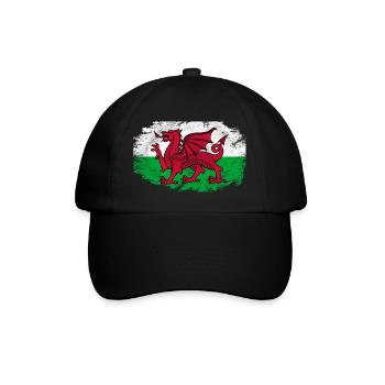 Wales Flag - Vintage Look - Baseballkappe - Schwarz/Schwarz - Vorne