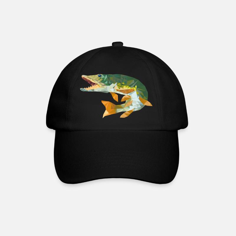 Pike fish pike fishing gift polygon - Baseball Cap - black/black