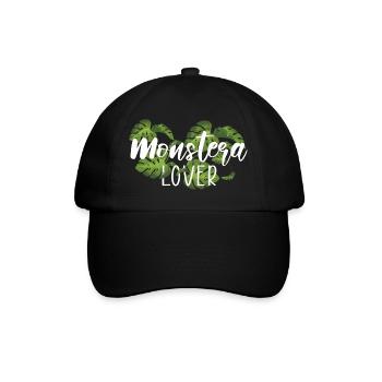 Monstera Lover Tropische Pflanzen Geschenk - Baseballkappe - Schwarz/Schwarz - Vorne