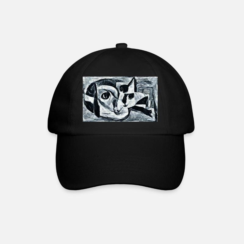 Katze Abstarkt in Schwarz Weiß - Kunst Fine Art - Baseballkappe - Schwarz/Schwarz