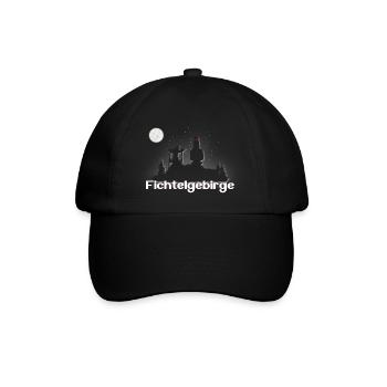 Schneeberg bei Nacht mit Luchs - Baseballkappe - Schwarz/Schwarz - Vorne
