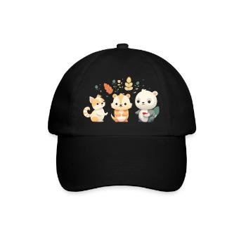 Niedliche Waldfreunde Illustration - Baseballkappe - Schwarz/Schwarz - Vorne