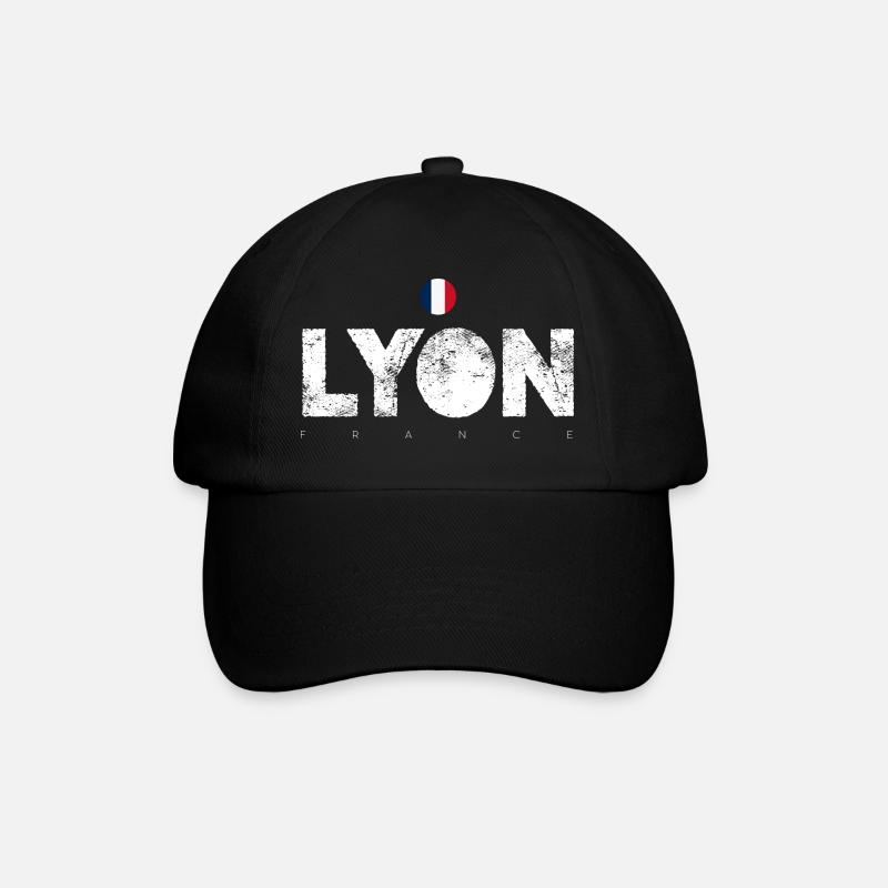 Texte en gras de Lyon avec drapeau français - Casquette classique - noir/noir