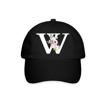 Purple floral w letter - Baseball Cap - black/black - Front