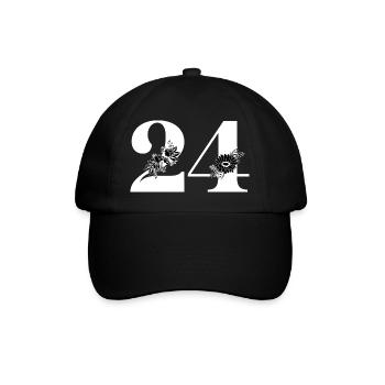 Nummer 24 Schwarze Blumen - 24. Blumenjubiläum - Baseballkappe - Schwarz/Schwarz - Vorne