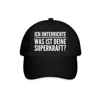 Ich unterrichte – was ist deine Superkraft? - Baseballkappe - Schwarz/Schwarz - Vorne