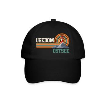 Insel USEDOM OSTSEE Urlaub Leuchtturm Lustig - Baseballkappe - Schwarz/Schwarz - Vorne