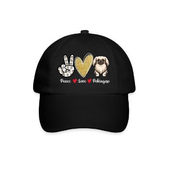 Paix, Amour, Pékinois - Chien Peke, Maman, Papa, Chien de Compagnie - Casquette classique - noir/noir - Devant