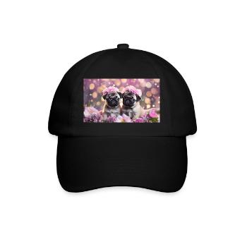 Süße Hundebabys mit Blumenkränzen - Baseballkappe - Schwarz/Schwarz - Vorne