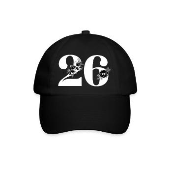 Nummer 26 Schwarze Blumen - 26. Blumenjubiläum - Baseballkappe - Schwarz/Schwarz - Vorne