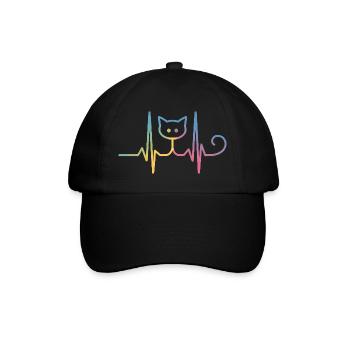 Katze EKG Herzschlag Regenbogen Motiv - Baseballkappe - Schwarz/Schwarz - Vorne