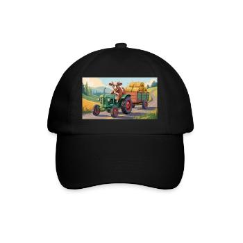 Vache sur tracteur vert avec chariot à foin - Casquette classique - noir/noir - Devant