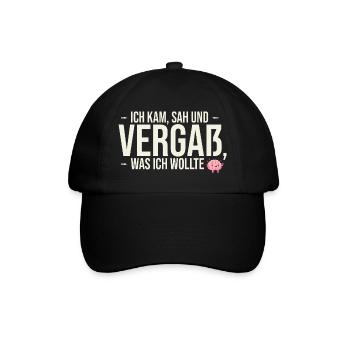 Ich kam, sah und vergaß... | Fun-Shirt - Baseballkappe - Schwarz/Schwarz - Vorne