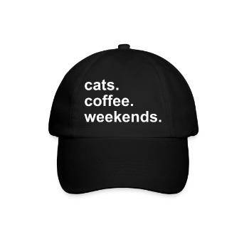 Coffee Cats Wochenenden süßes Kawaii Koffein-Geschenk - Baseballkappe - Schwarz/Schwarz - Vorne