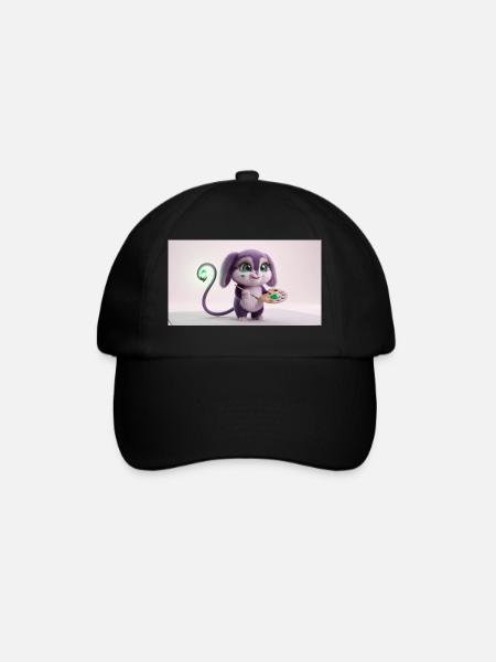 Cute Fluffy Creature Artist with Paint Palette and - Baseball Cap - black/black