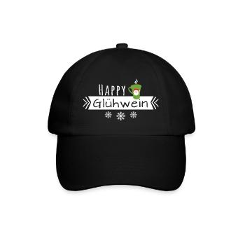 Happy Glühwein Glühweintasse Weihnachten - Baseballkappe - Schwarz/Schwarz - Vorne