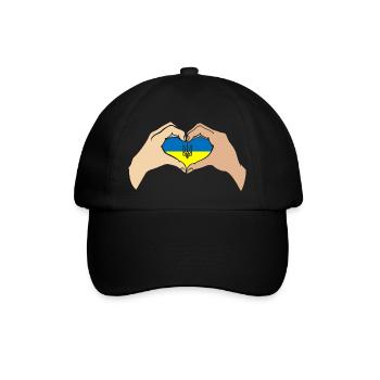 Ukraine Hand Heart Flag Support Ukraine - Baseballkappe - Schwarz/Schwarz - Vorne