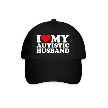 I Love My Autistic Husband Heart My Husband Autism - Baseballkappe - Schwarz/Schwarz - Vorne