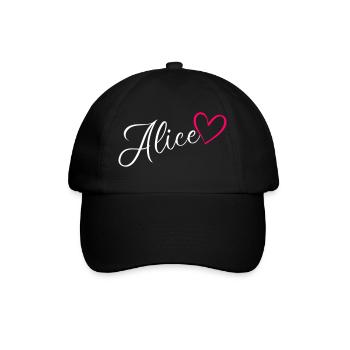 Alice Last Name First Name Heart Pink - Baseball Cap - black/black - Front