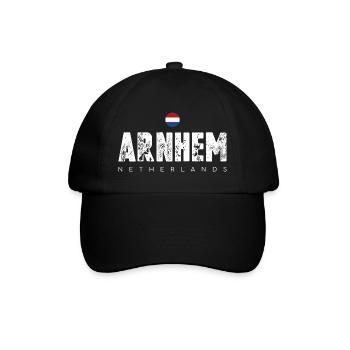Arnhem Netherlands Distressed Text Logo - Baseball Cap - black/black - Front