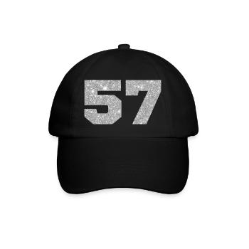 Number 57 Silver Glitter - 57th Anniversary - Baseball Cap - black/black - Front