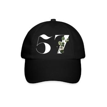 Nummer 57 Blumengrün - 57. Blumengeburtstag - Baseballkappe - Schwarz/Schwarz - Vorne