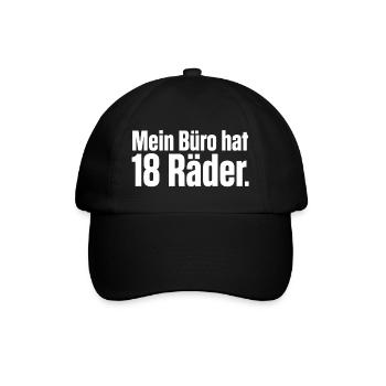 Mein Büro hat 18 Räder - LKW Fahrer, Fernfahrer - Baseballkappe - Schwarz/Schwarz - Vorne