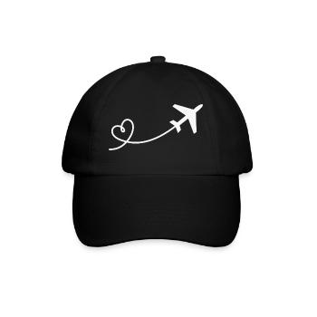 Flieger mit Herz Urlaub Reisen Fliegen Flugzeug - Baseballkappe - Schwarz/Schwarz - Vorne