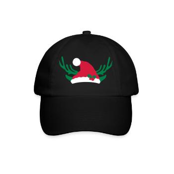 Wichtelmütze mit Stechpalme und Geweih - Baseballkappe - Schwarz/Schwarz - Vorne