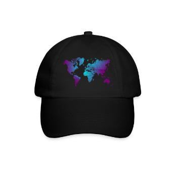 cool world map design in blue and purple - Baseball Cap - black/black - Front