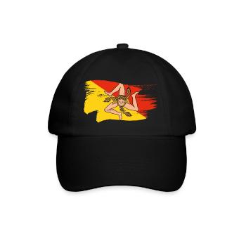 Sizilien Flagge Trinacria Sizilianische Fahne - Baseballkappe - Schwarz/Schwarz - Vorne