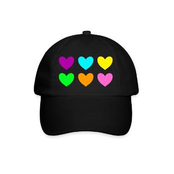 Herzen neon bunt - Baseballkappe - Schwarz/Schwarz - Vorne