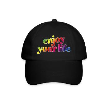 enjoy your life genieß dein Leben Regenbogen hygge - Baseballkappe - Schwarz/Schwarz - Vorne