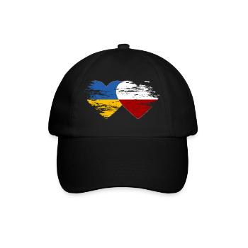Ukraine Polen Flagge used Herz - Baseballkappe - Schwarz/Schwarz - Vorne