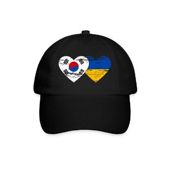 Südkorea Ukraine Flagge Herz used - Baseballkappe - Schwarz/Schwarz - Vorne