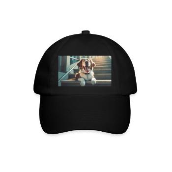 Cute animals chilling – dog on stairs - Baseball Cap - black/black - Front