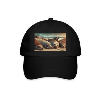 Animaux mignons se détendant - plage de sommeil des lions de mer - Casquette classique - noir/noir - Devant